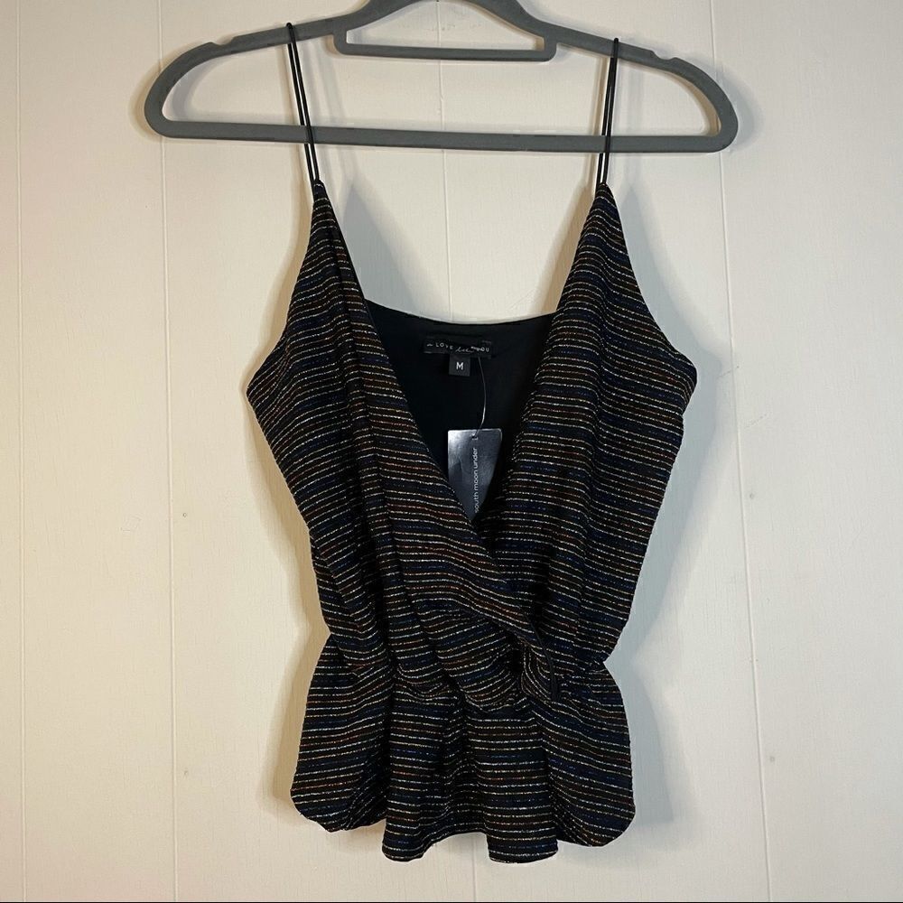 NWT A Love Like You Striped Metallic Deep V-Neck Top M